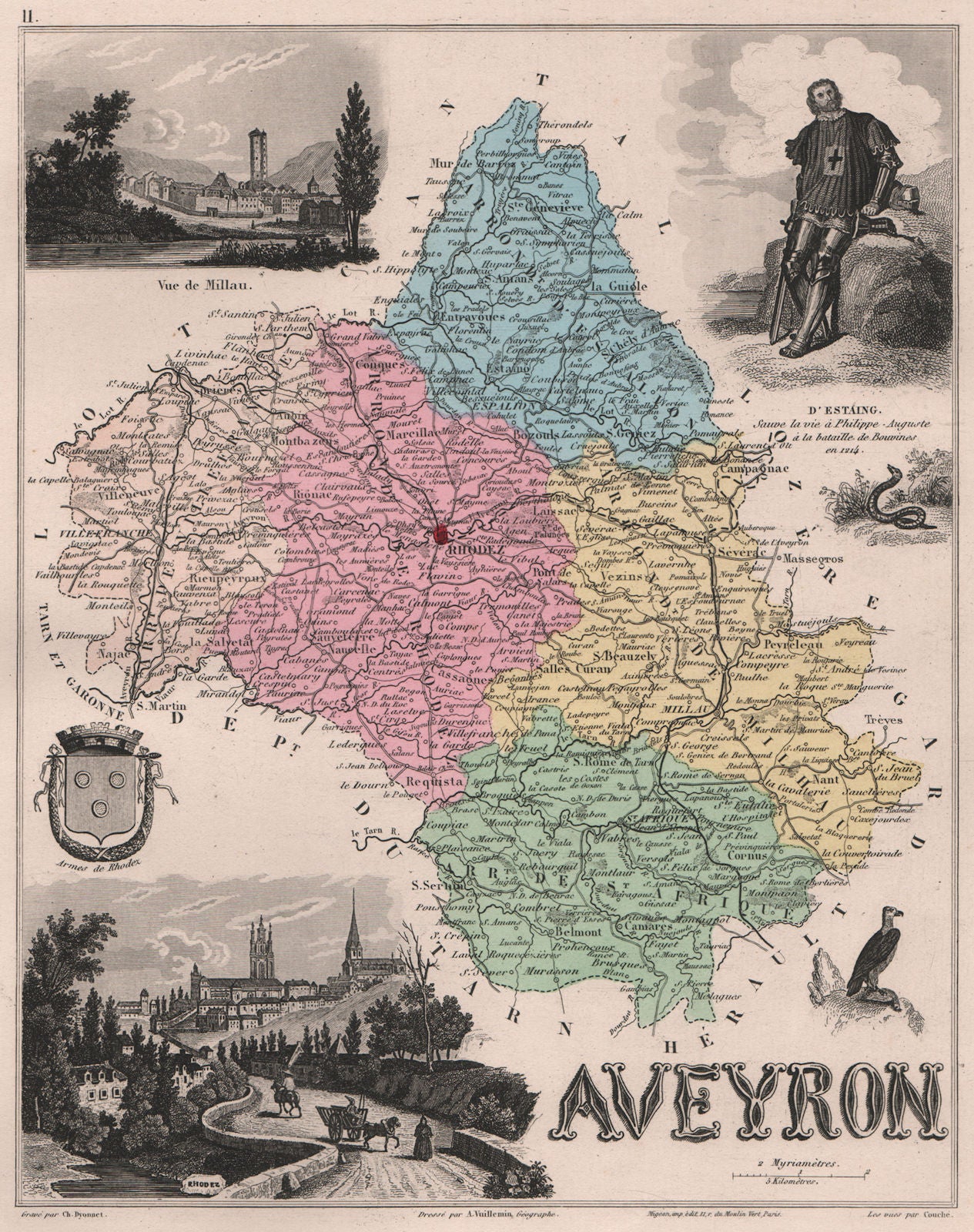 AVEYRON. Département. Rodez. Millau. d'Estaing. VUILLEMIN 1879 old antique map